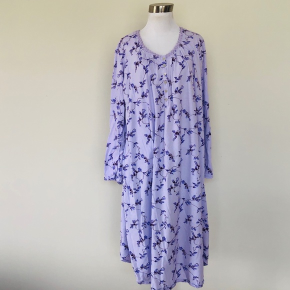 Nightgown Pullover Purple Floral Scoop Neck Long Sleeves CELESTIAL DREAMS - Picture 1 of 10